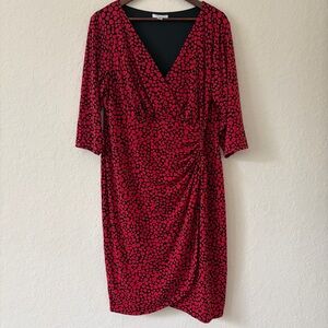 London‎ Style Red and Black Cinched Tied Waist Long Sleeve Dress Valentines Day